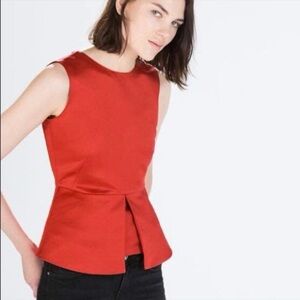 Zara Elegant Red Sleeveless Peplum Top
